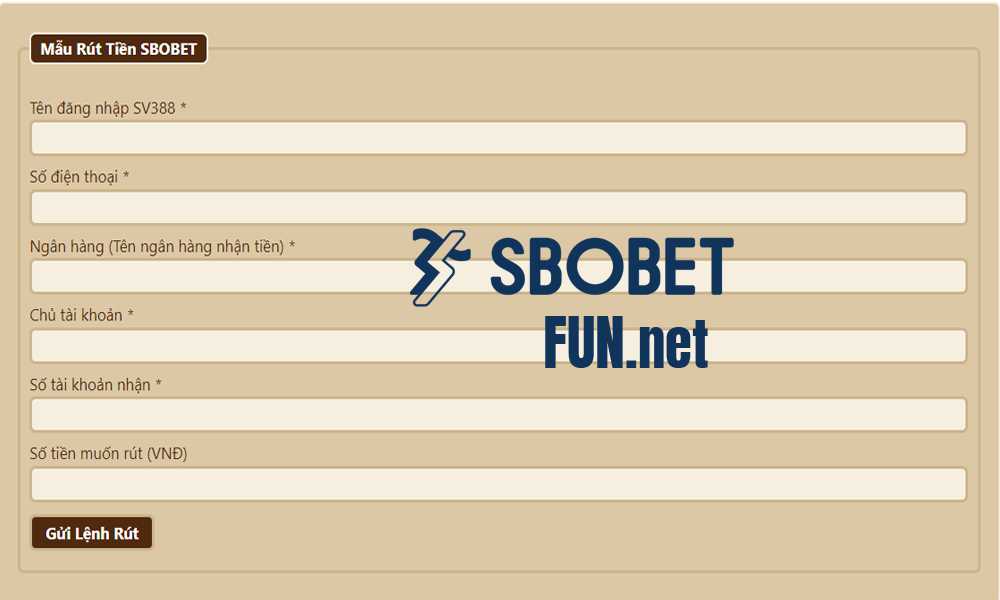Mẫu đăng ký tài khoản Sbobet Fun